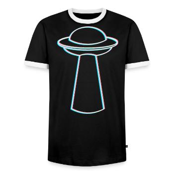 UFO Glitch – Ambiance rave et techno - T-shirt contrasté Homme - noir/blanc - Devant - AI Model Female 172 light (172cm) & AI Model Male 178 light (178cm)