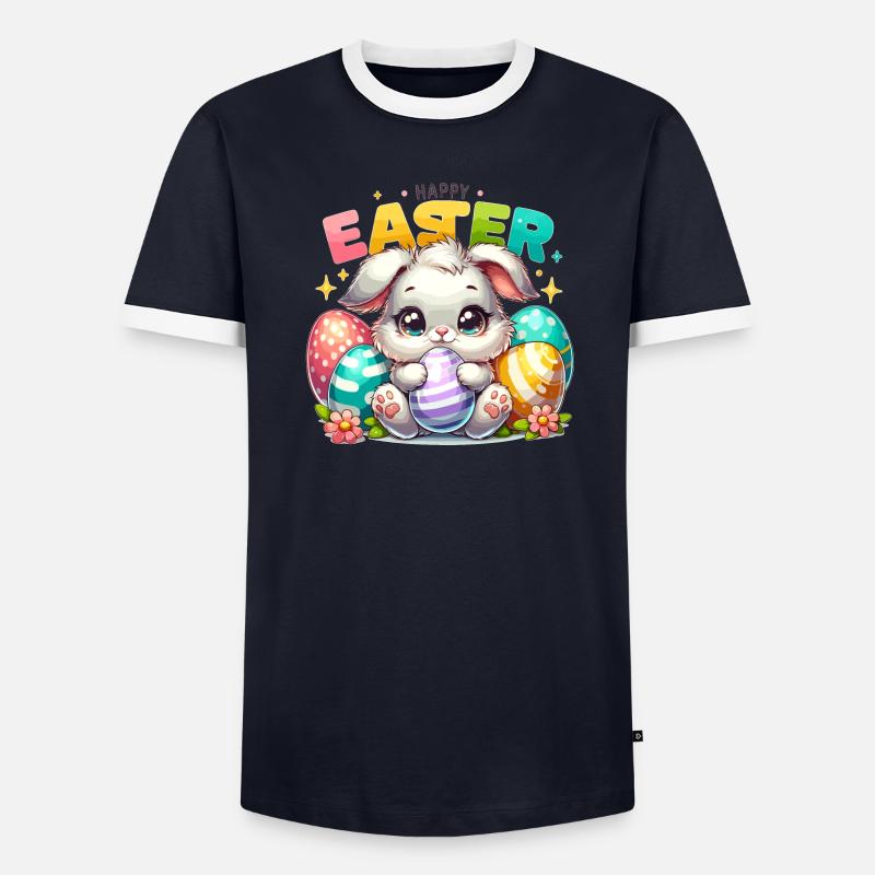 Happy Easter - Easter Bunny Illustration - Men's Ringer Shirt - undefined