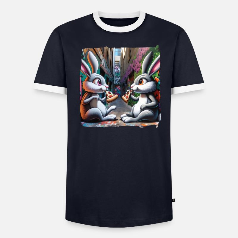 Lapins mangeant de la pizza dans l’art de rue de l’arrière-cour graffiti T-shirt contrasté Homme