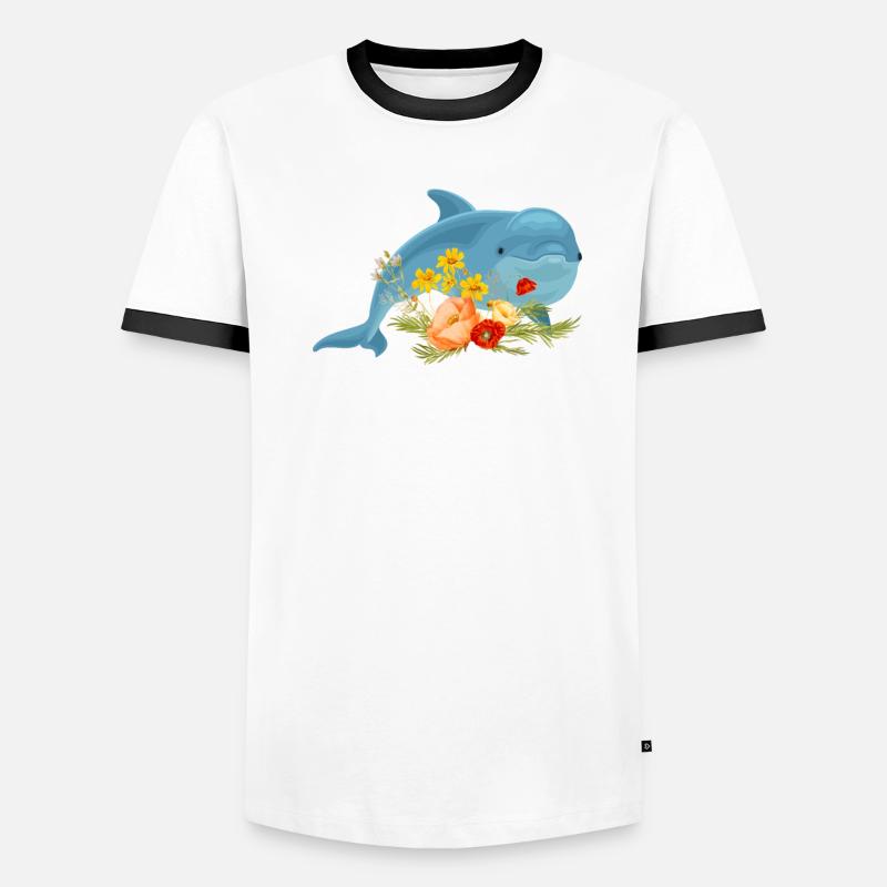 Dauphin avec de belles fleurs T-shirt contrasté Homme