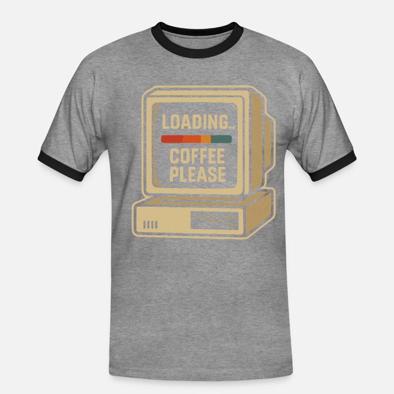 Loading Coffee Please Retro Computer - Männer Kontrast-T-Shirt - Grau meliert/Schwarz