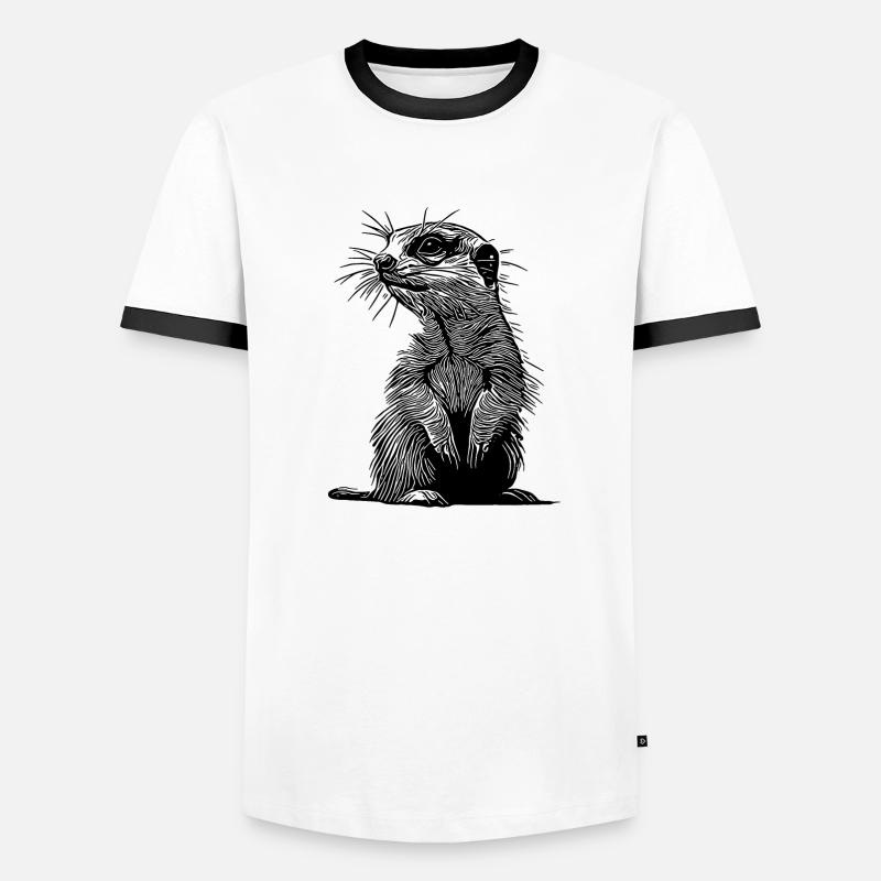 Putziges Erdmännchen mit Fell und Querstreife Männer Kontrast-T-Shirt