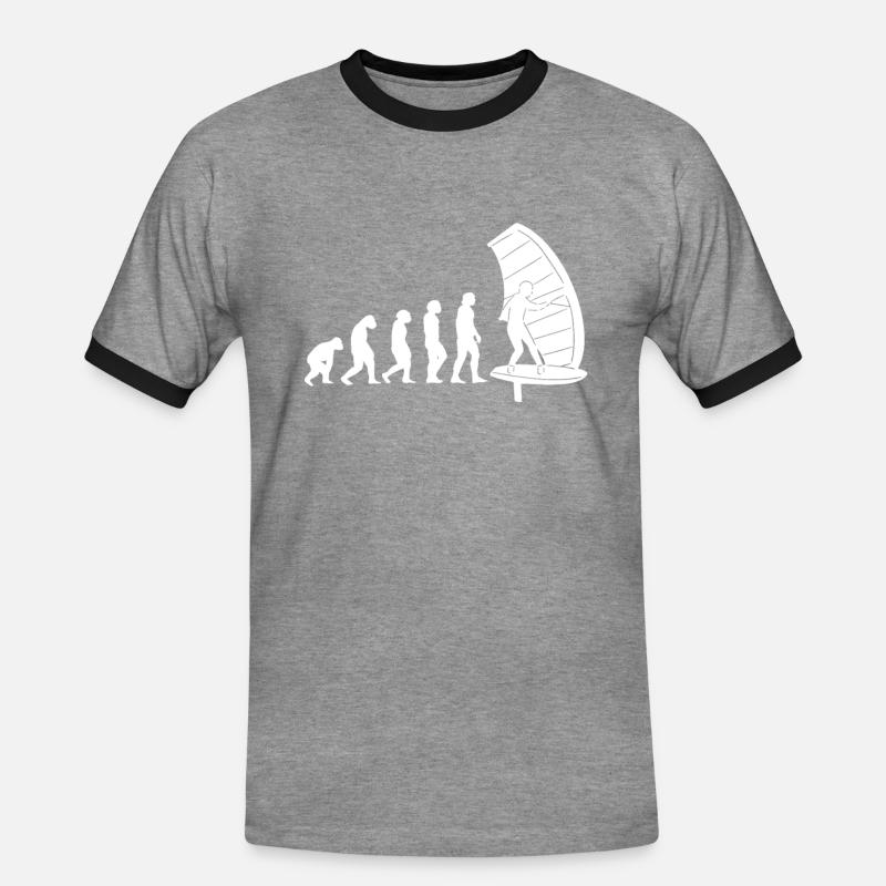 Wing Foiling Evolution - Männer Kontrast-T-Shirt - Grau meliert/Schwarz
