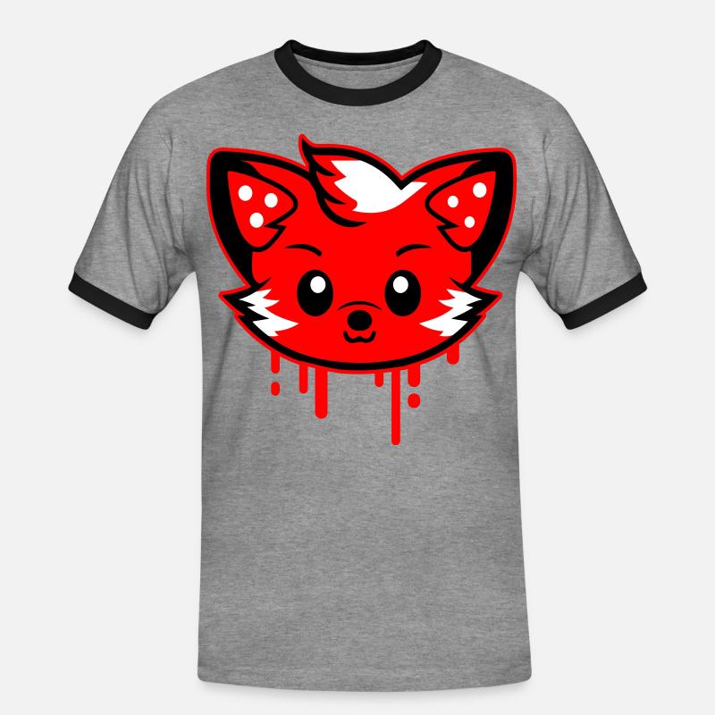 Fuchs Kopf Comic Niedlich - Männer Kontrast-T-Shirt - Grau meliert/Schwarz