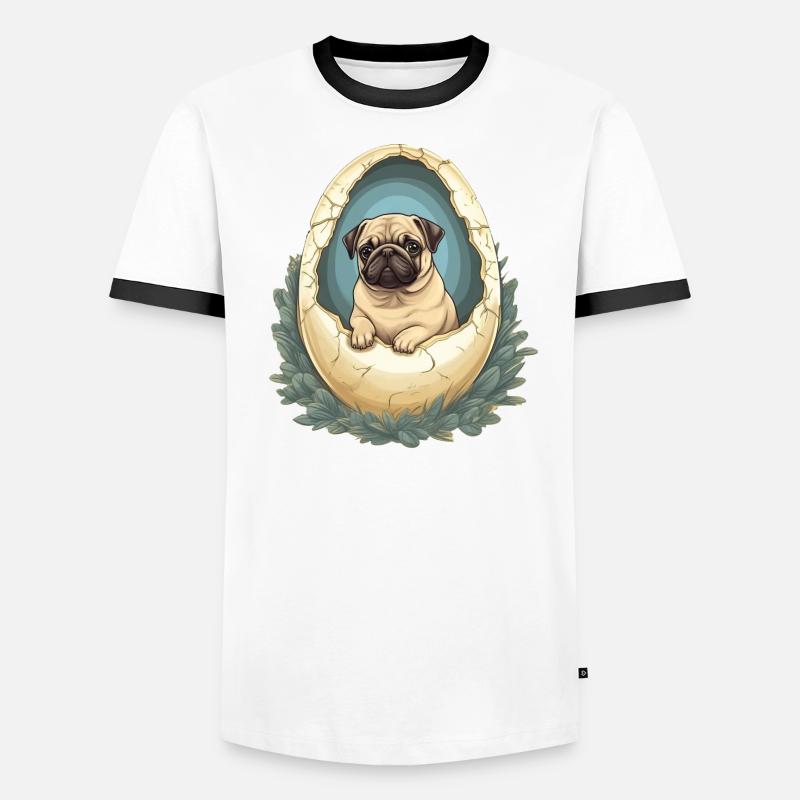 Pug Hatches from Eggshell - Cute Men's Ringer Shirt