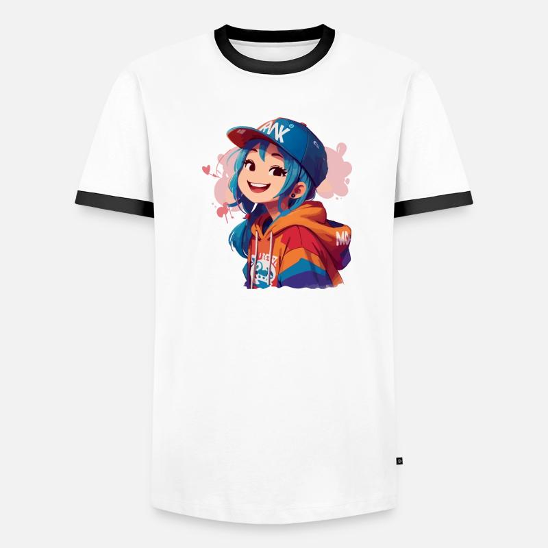 Asiatisches Mädchen im Kapuzenpullover Männer Kontrast-T-Shirt