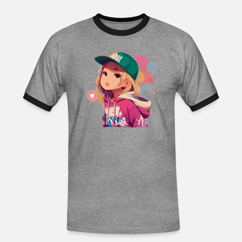 Blondes Mädchen im Kapuzenpullover - Männer Kontrast-T-Shirt - Grau meliert/Schwarz