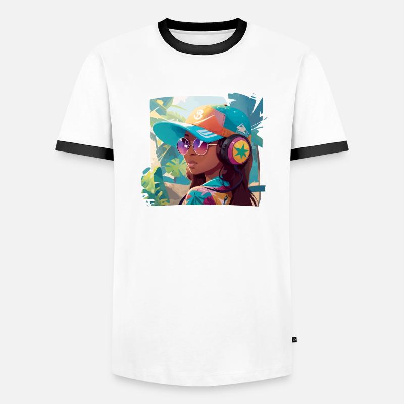 Mädchen mit Kopfhörern Männer Kontrast-T-Shirt