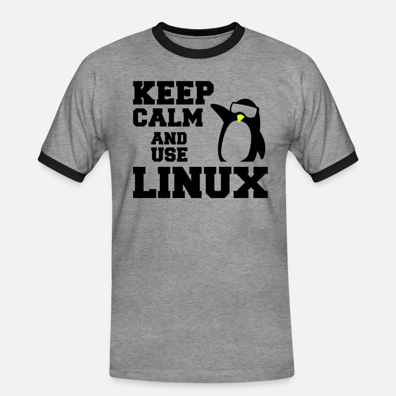 keep calm use linux - Men's Ringer Shirt - heather grey/black