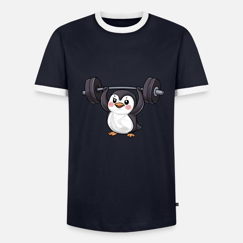 Penguin Dumbbell Workout Strong - Men's Ringer Shirt - undefined
