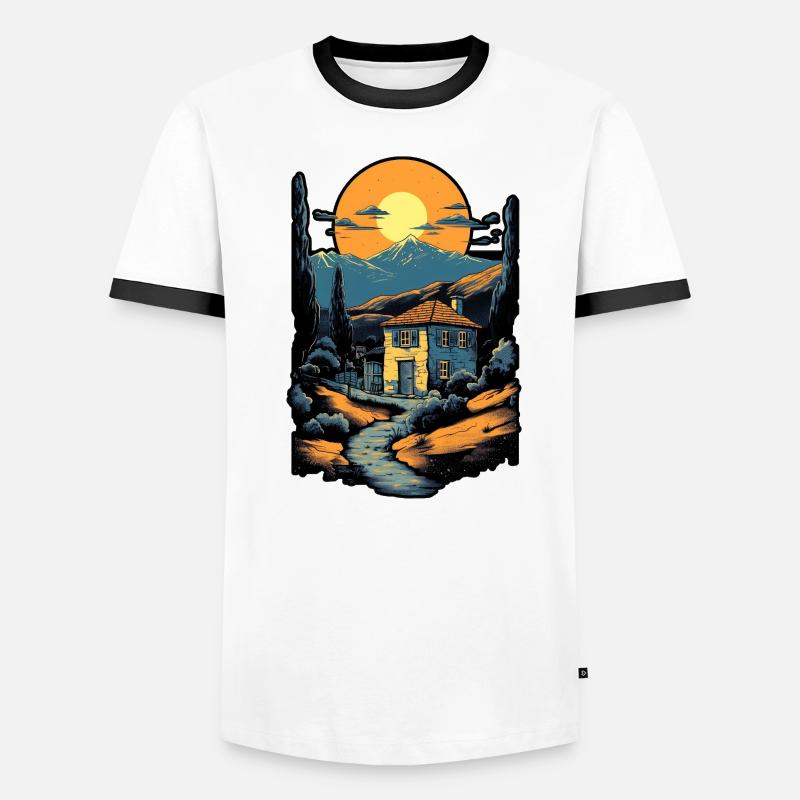Minimalist Brick House Landscape vector sunlight T-shirt contrasté Homme