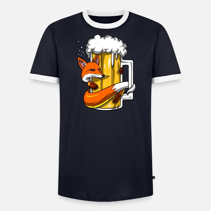 Drôle de Fox Beer Drinking Party T-shirt contrasté Homme