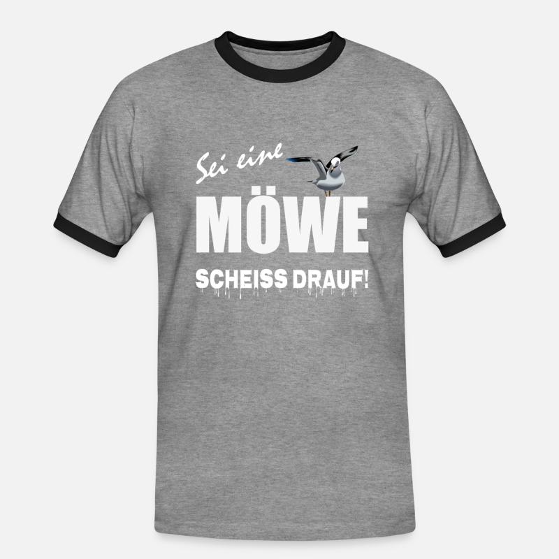 Sei eine Möwe scheiss drauf - Männer Kontrast-T-Shirt - Grau meliert/Schwarz