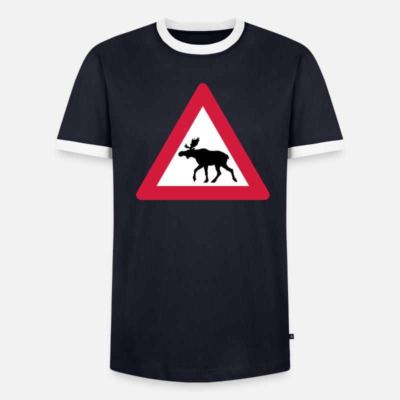 Warning Moose Sign Men's Ringer Shirt