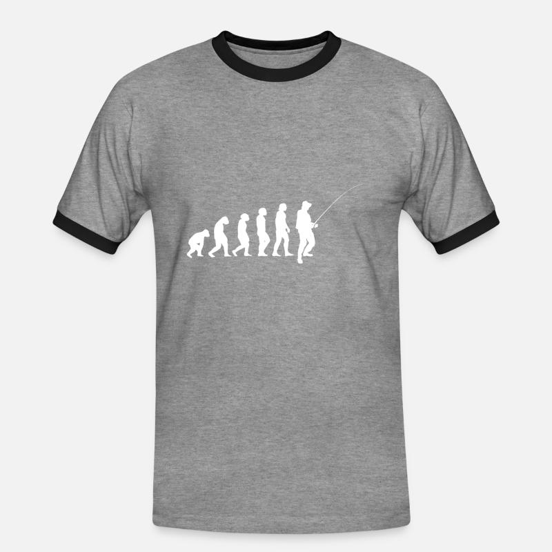 Evolution Angler - Männer Kontrast-T-Shirt - Grau meliert/Schwarz