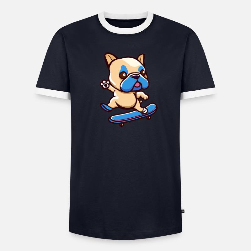 Süßer Mops Hund mit Skateboard Männer Kontrast-T-Shirt