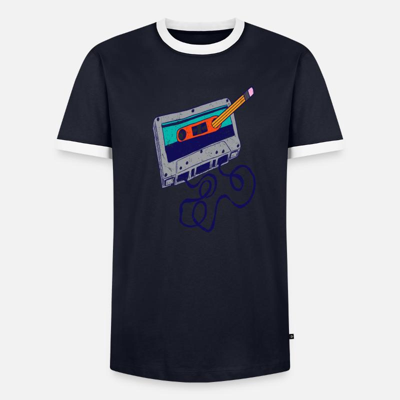 Conception drôle de cassette et de crayon T-shirt contrasté Homme