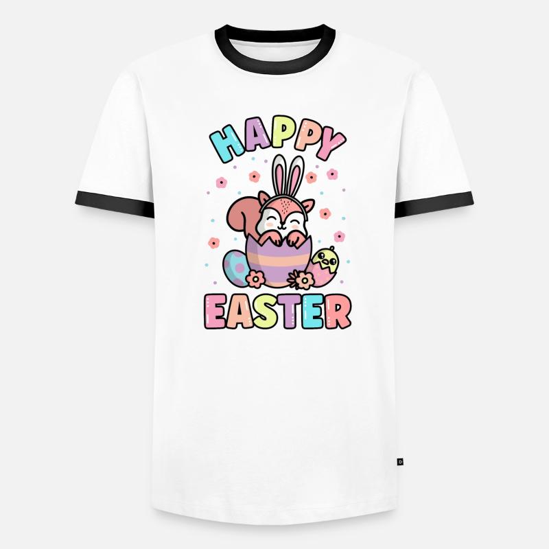 Happy Easter Squirrel avec des oreilles de lapin printemps T-shirt contrasté Homme