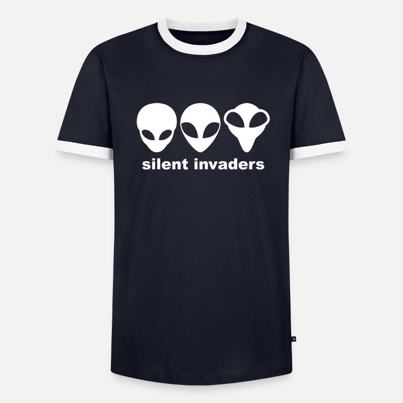 Graue Außerirdische sind stille Eindringlinge. Männer Kontrast-T-Shirt