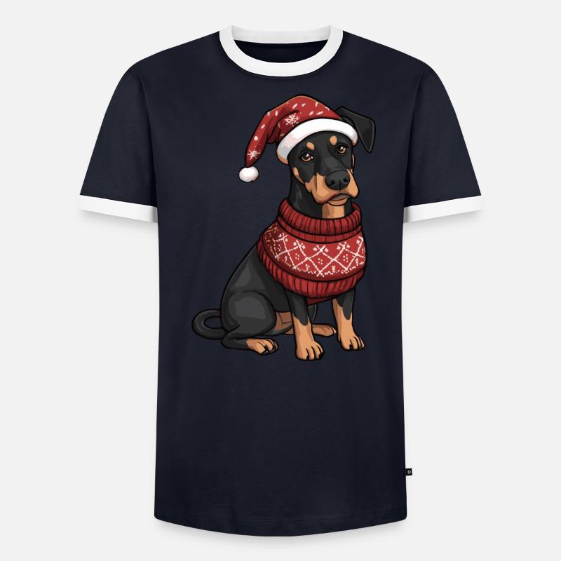 Dobermann Hund Weihnachten Comic - Männer Kontrast-T-Shirt - undefined