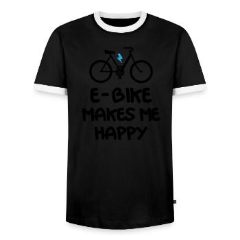 E Bike Makes Me Happy - Männer Kontrast-T-Shirt - Schwarz/Weiß - Vorne - AI Model Female 172 light (172cm) & AI Model Male 178 light (178cm)