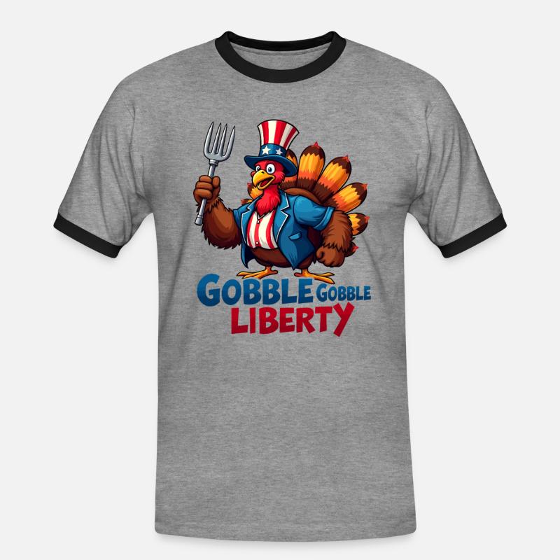 Gobble Gobble Liberty - Men's Ringer Shirt - heather grey/black