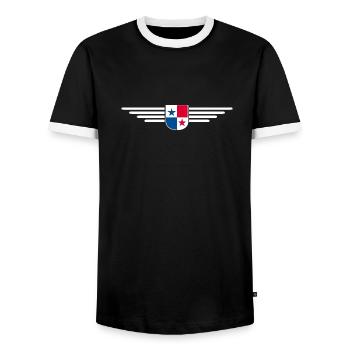 Panama T-Shirt Design - Men's Ringer Shirt - black/white - Front - AI Model Female 172 light (172cm) & AI Model Male 178 light (178cm)