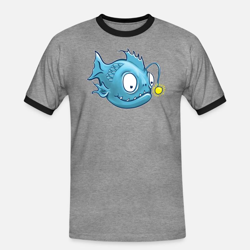 Laternenfisch oder auch Anglerfisch - Männer Kontrast-T-Shirt - Grau meliert/Schwarz