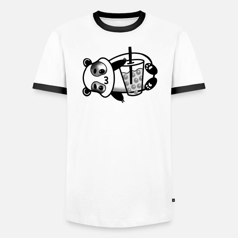 Panda legt sich mit einem Bubble Tea hin Männer Kontrast-T-Shirt