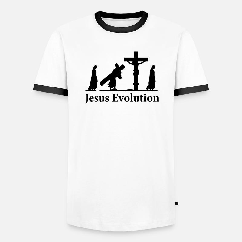 T-shirt de religion drôle d'évolution de Jésus-Christ T-shirt contrasté Homme