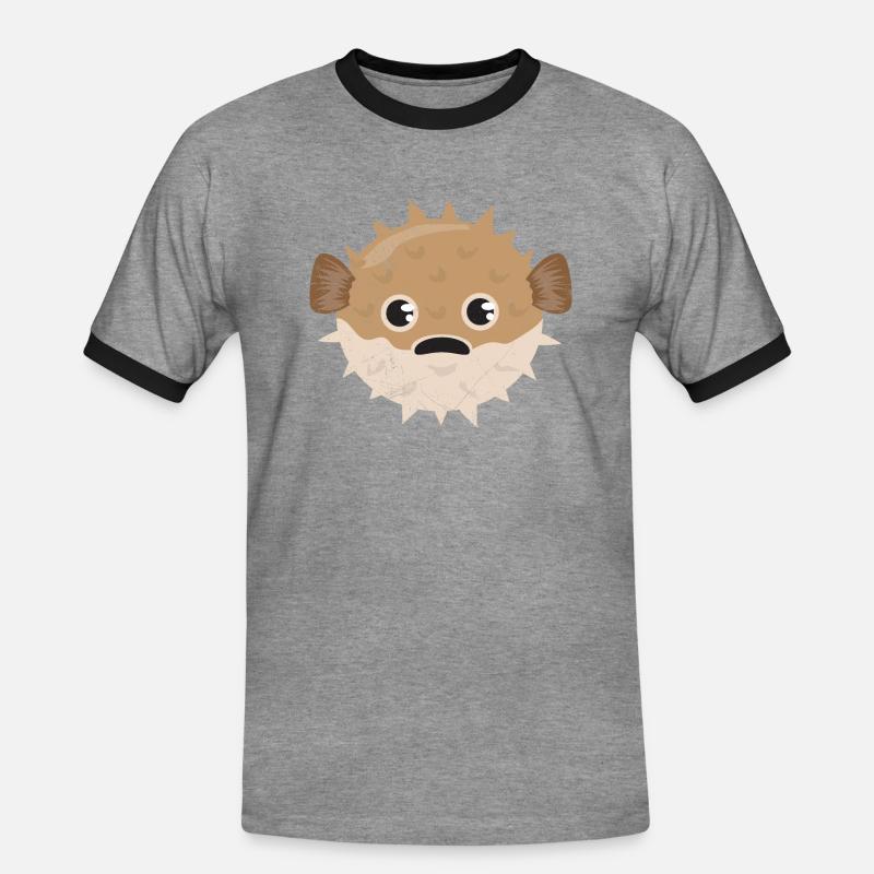 Kugelfisch Grumpy Kinder lustiges Geschenk - Männer Kontrast-T-Shirt - Grau meliert/Schwarz