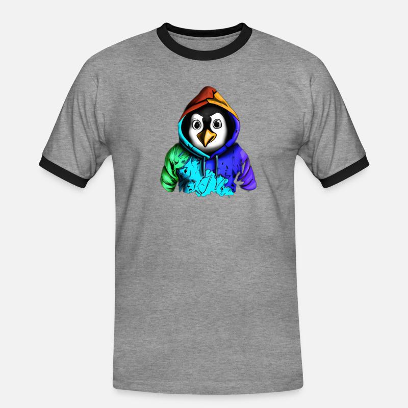 Überraschter Pinguin mit Pullover - Männer Kontrast-T-Shirt - Grau meliert/Schwarz