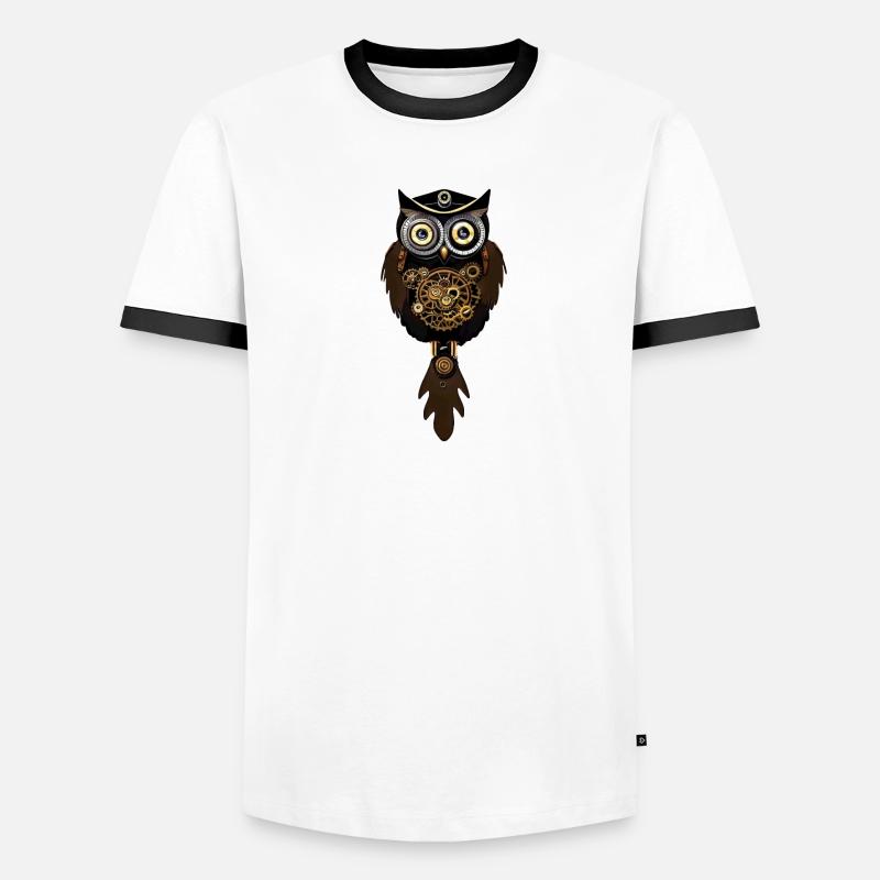 Steampunk Owl with Machine Clock Men's Ringer Shirt