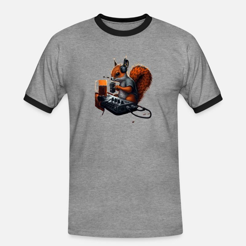 Techno DJ Eichhörnchen mit Bier - Männer Kontrast-T-Shirt - Grau meliert/Schwarz