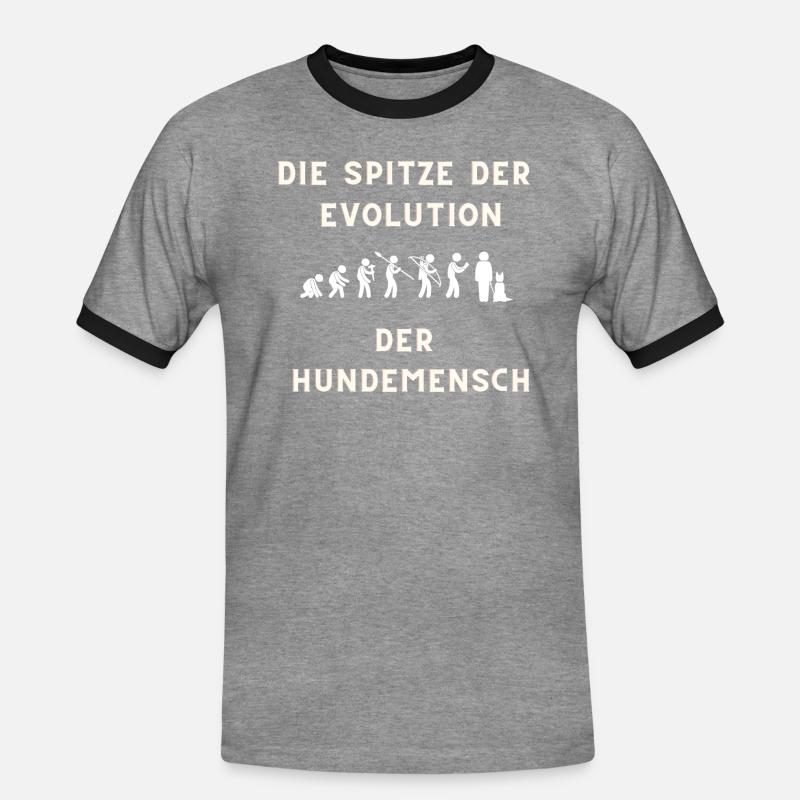 Die Evolution endet beim Hundemensch - Männer Kontrast-T-Shirt - Grau meliert/Schwarz