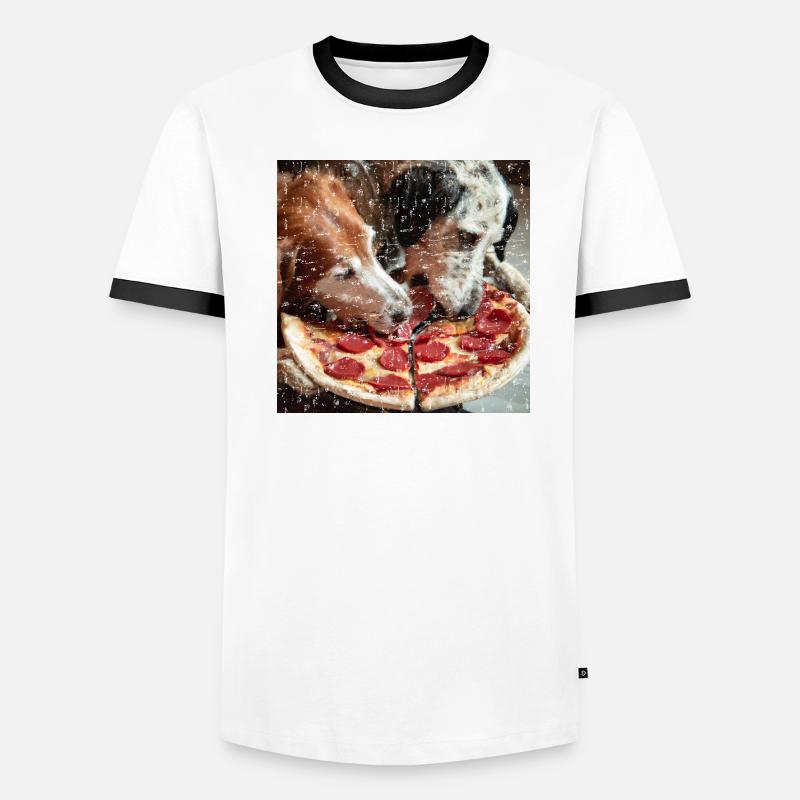 Deux chiens mangeant de la pizza salami T-shirt contrasté Homme