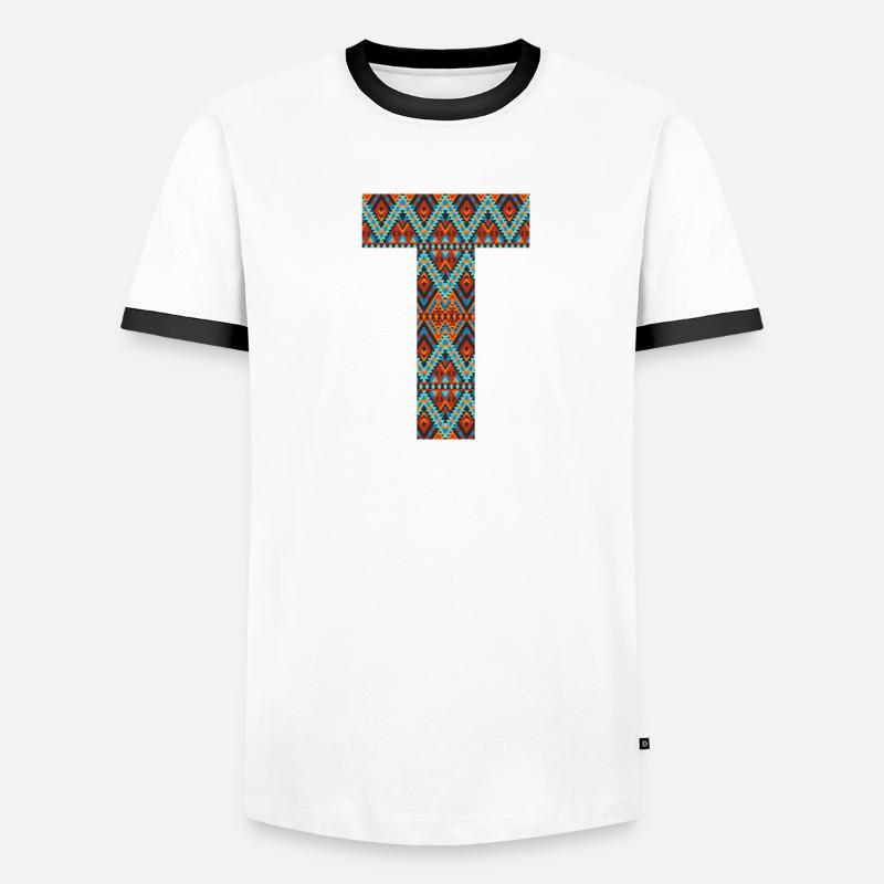 Buchstabe T-Boho-Design, buntes Monogramm Männer Kontrast-T-Shirt
