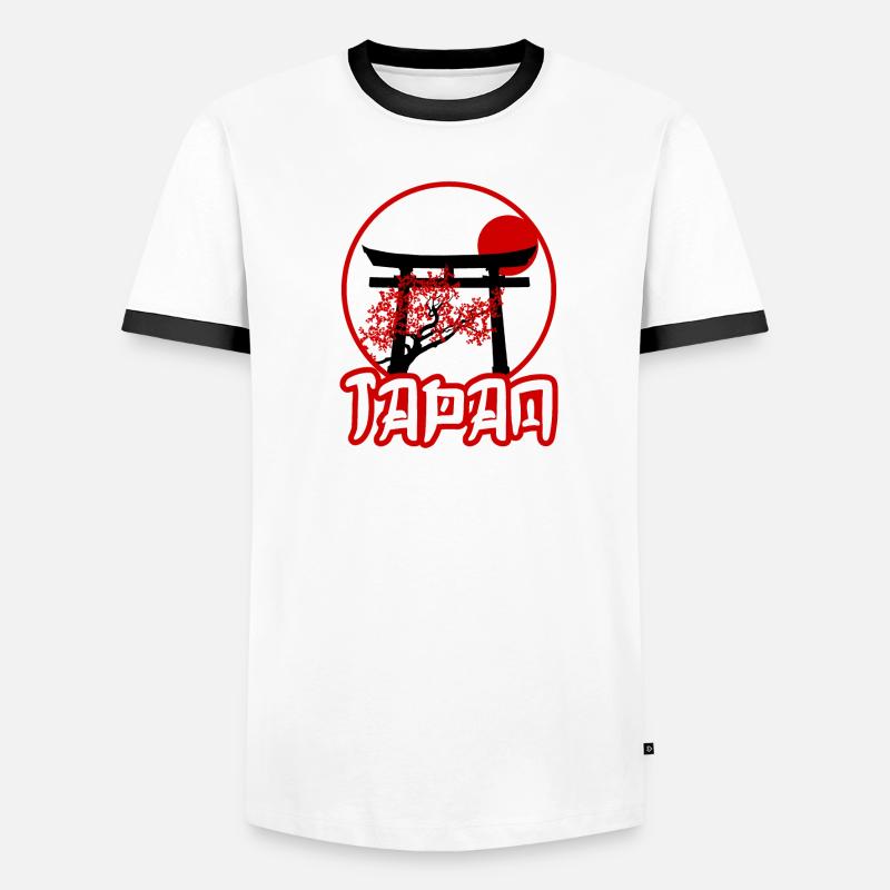 Black Torii Gate with Cherry Tree at Sunset Men's Ringer Shirt