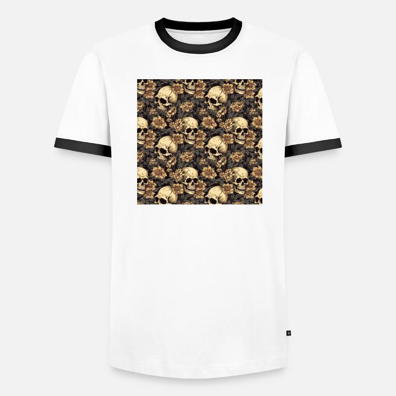 Skulls Seamless Pattern Gothic Dark Halloween Men's Ringer Shirt