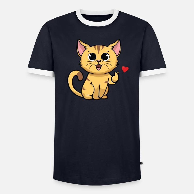 Nette Katze mit Herzzeichen Männer Kontrast-T-Shirt