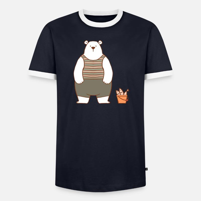 Eisbär mit einem Eimer Fisch Männer Kontrast-T-Shirt