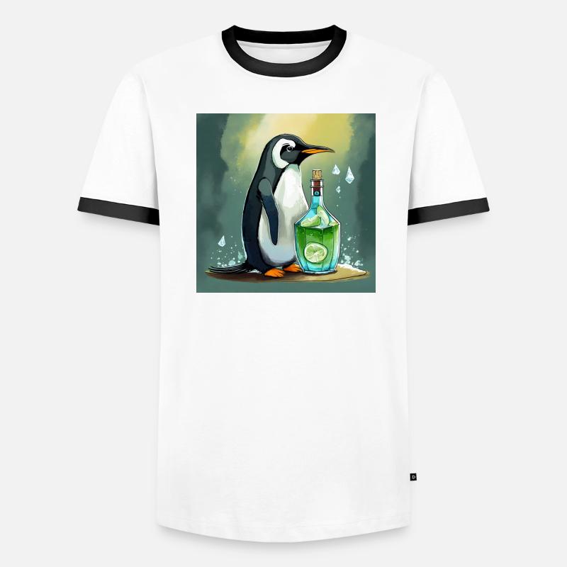 Pinguin mit einer Gin-Tonic-Flasche Männer Kontrast-T-Shirt