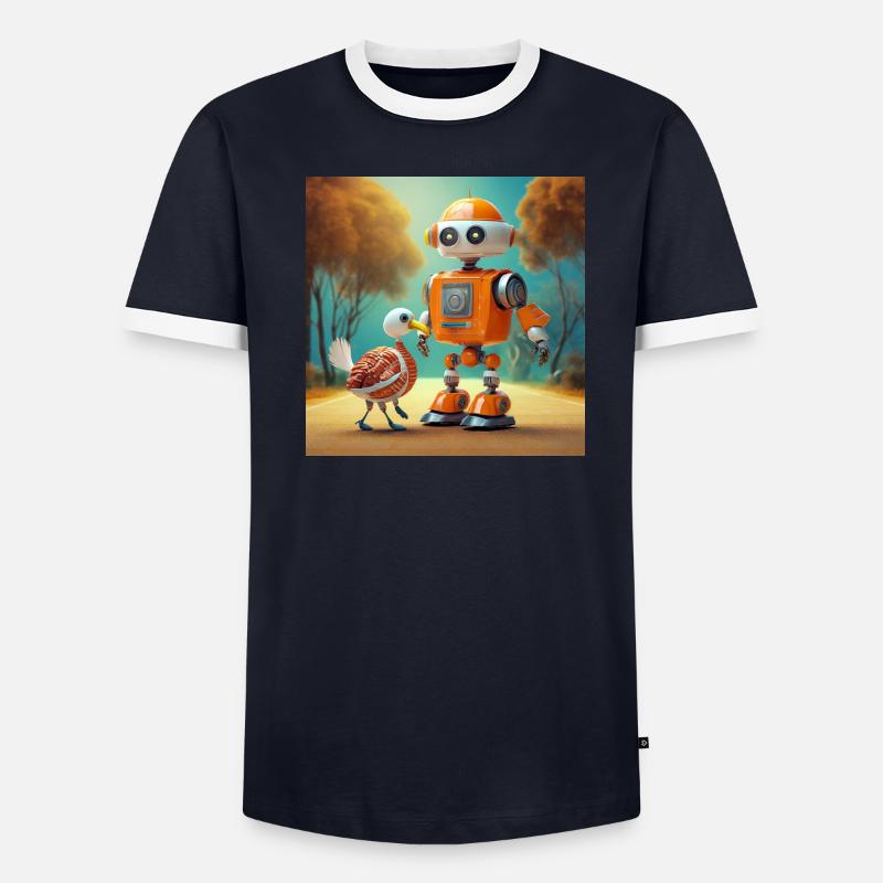 mignon petit robot se promène avec sa dinde extraterrestre T-shirt contrasté Homme