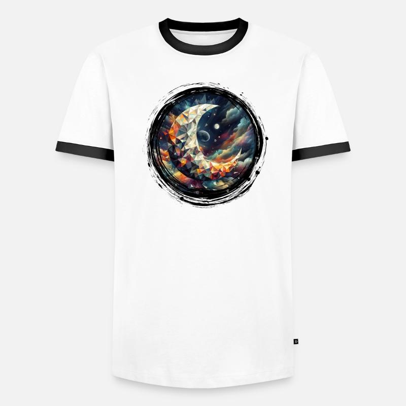 Moon Vector Triangles Space Nebula - Circle Black Men's Ringer Shirt