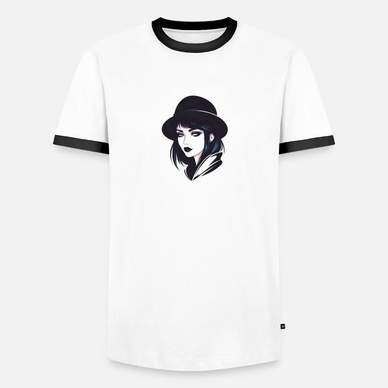 Gothic Mädchen mit Hut Männer Kontrast-T-Shirt