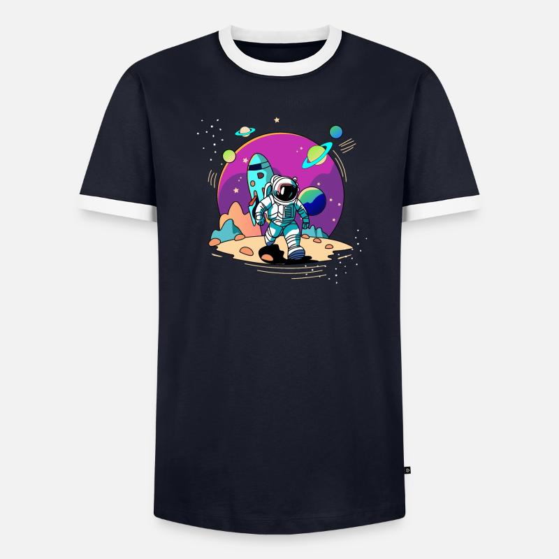 Astronaute de l’espace marchant dans une planète extraterrestre et une fusée T-shirt contrasté Homme