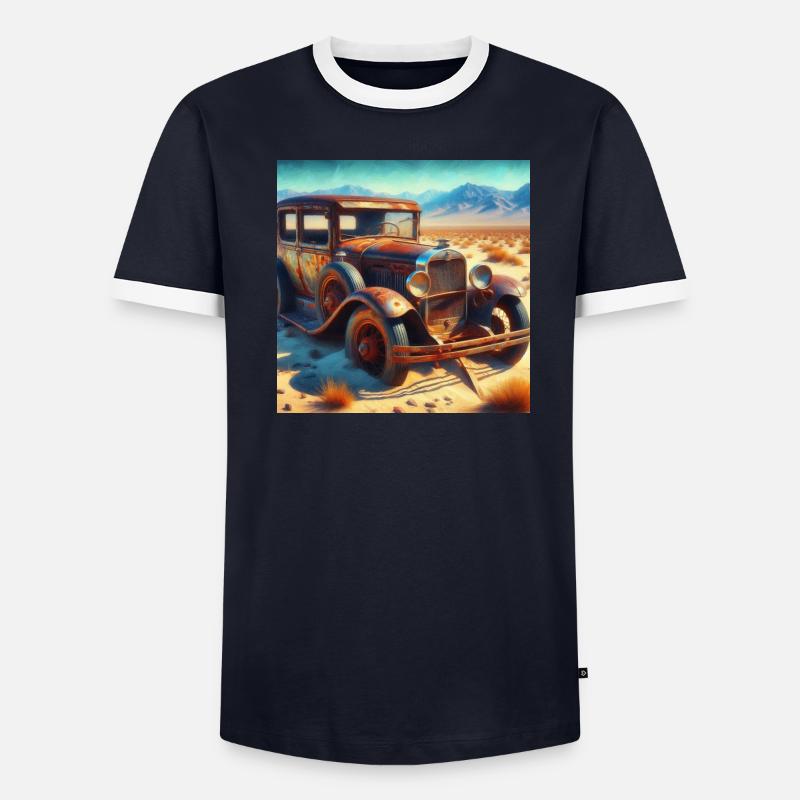 Oldtimer Wrack in der Wüste Männer Kontrast-T-Shirt