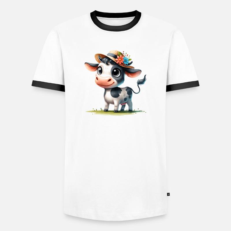 Kälbchen mit Strohhut Männer Kontrast-T-Shirt
