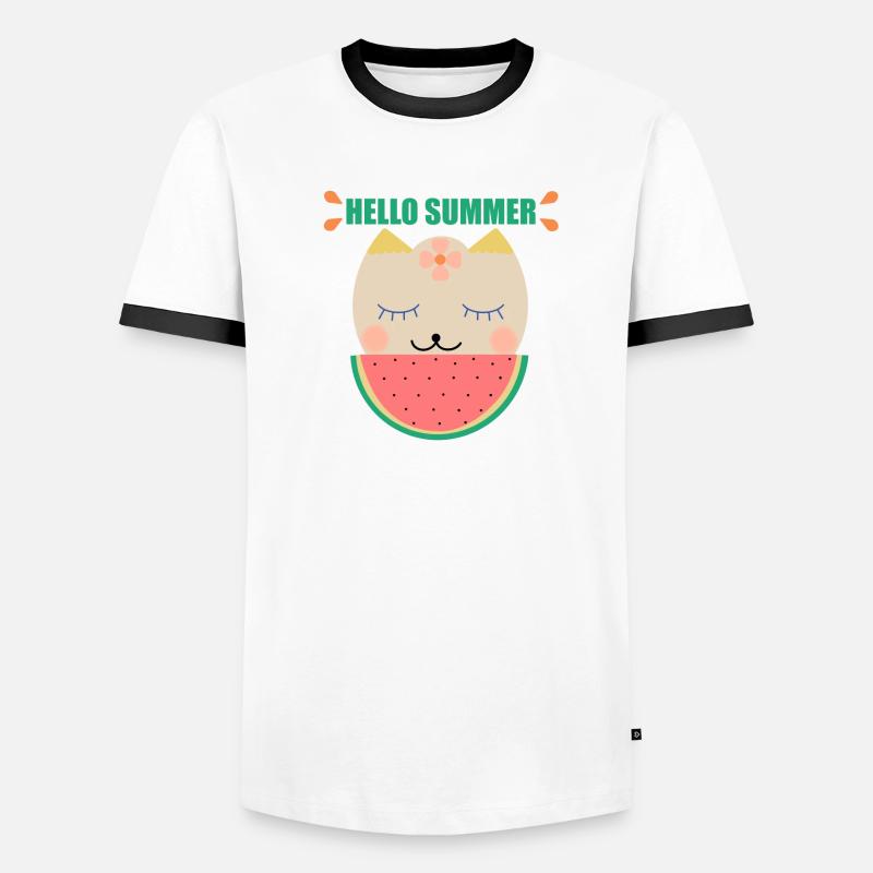 Chat d’été et pastèque T-shirt contrasté Homme