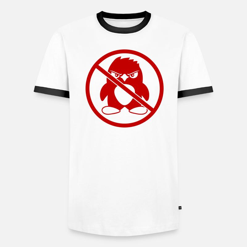 Pas de pingouin maléfique Zone interdite Avis de panneau T-shirt contrasté Homme
